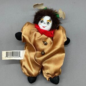 Porcelain Head Clown Doll Reindeer Jester 5" Sand Filled Body Brown Christmas